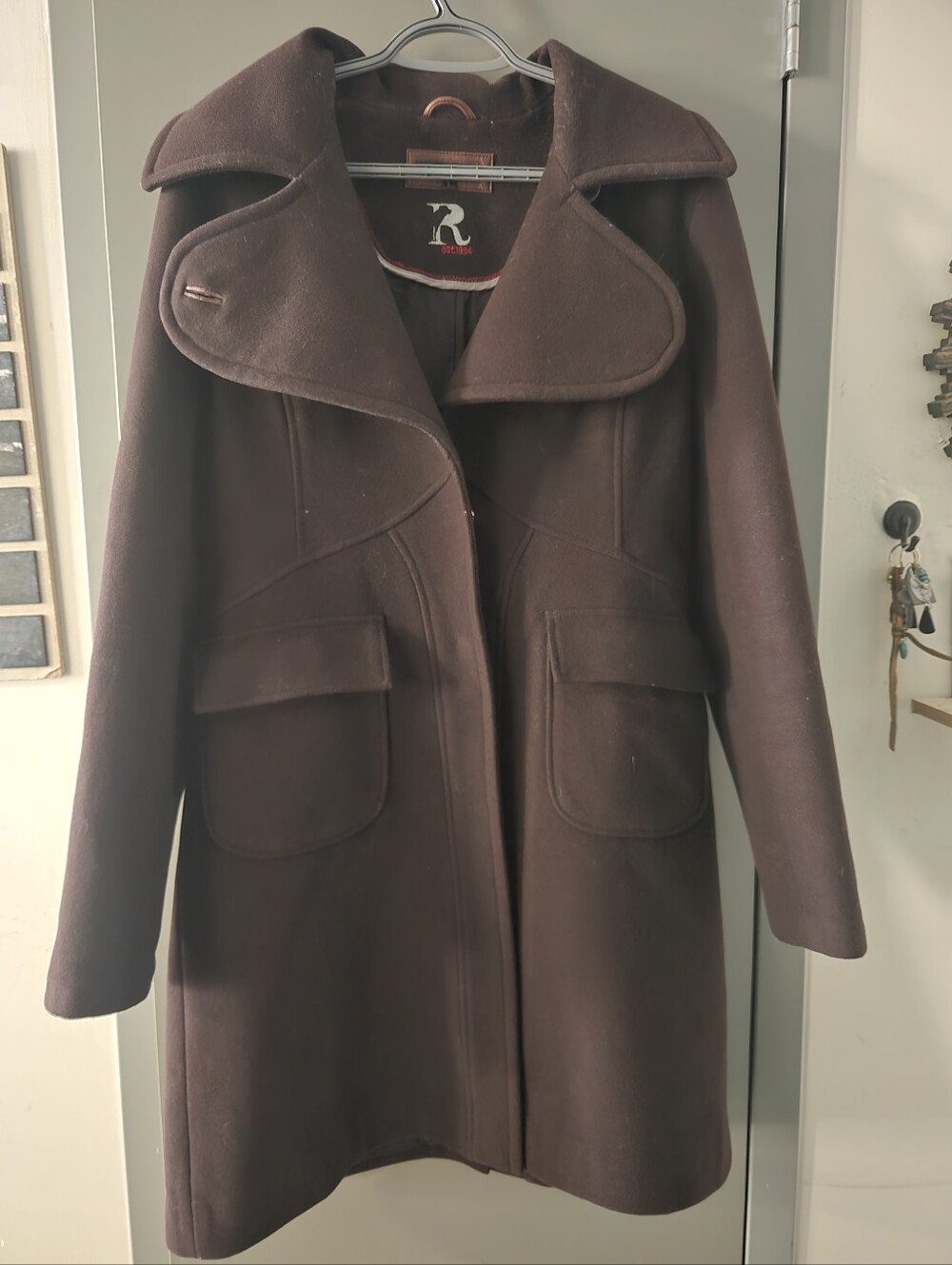 Womens RUDSAK Dark Brown Wool Blend A-Line Coat